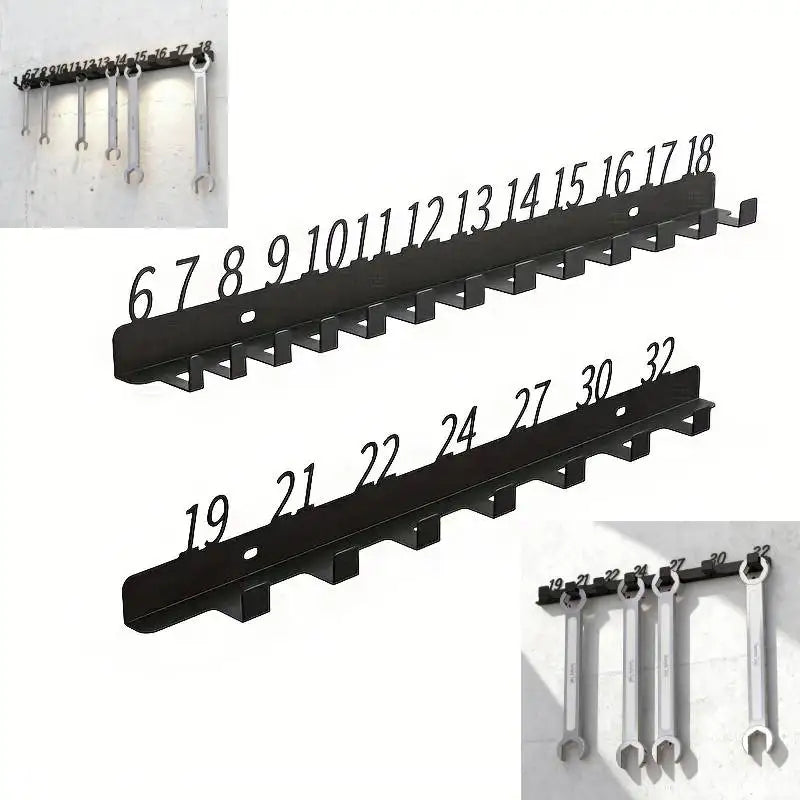 Wall-Mounted Wrench Sorter, Multi-Hole Metal Tool Organizer Rack for Garage Workshop Tool Organization and Professional Mechanic