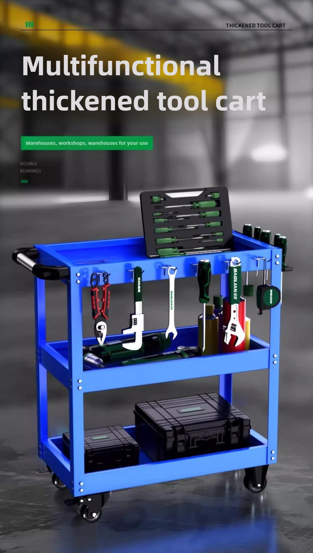 BaoLian Mechanical Workshop ToolsCart Tool Trolley With Brake Wheels Toolbox Cabinet Organizer Holder Garage Workbench Racks