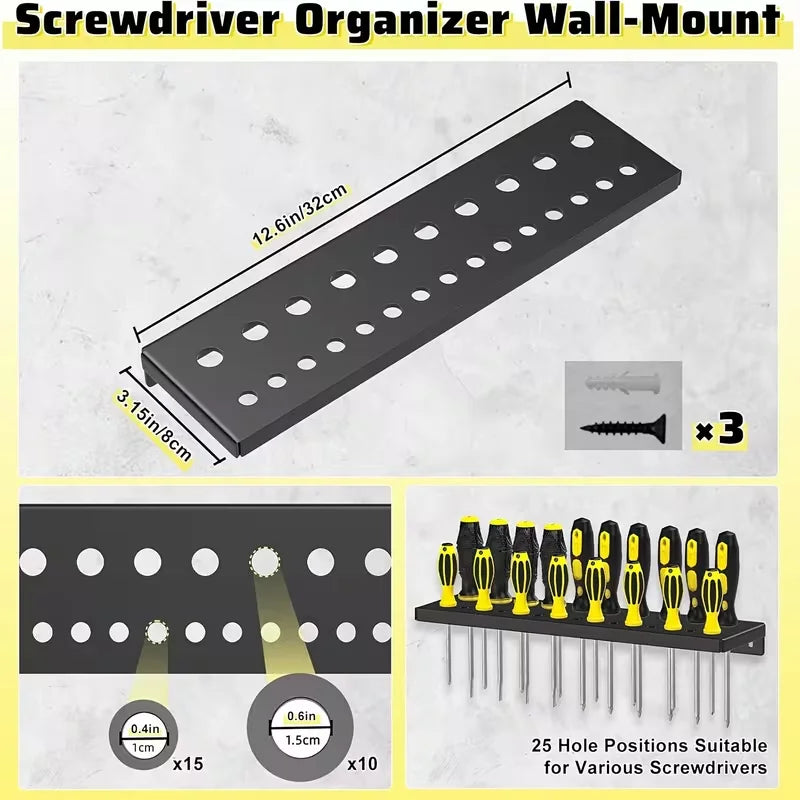 Metal Tool Organizer Wall Mount For Storage Of Screwdrivers, Pliers, Hammers, And Wrenches In Workshop